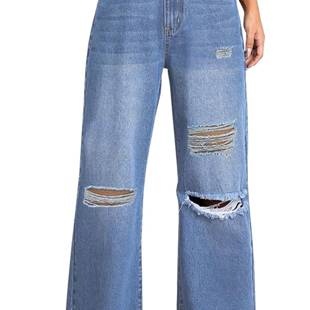 Blue Wide Leg Flare Jeans with Distressing BRAND NEW NEVER WORN